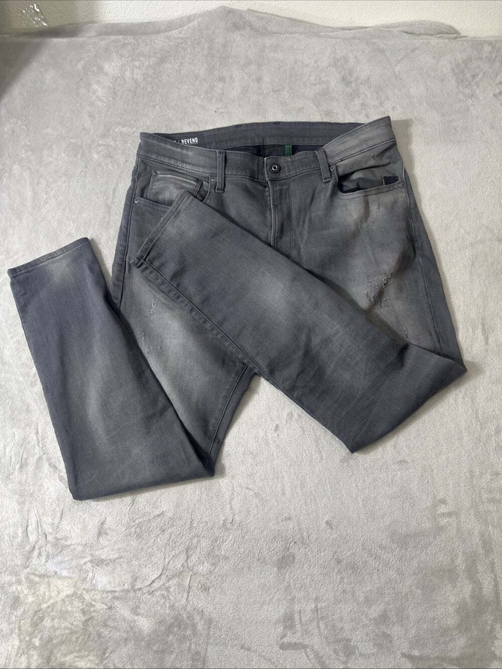 G-Star RAW Revend Skinny Jeans Men’s 36x32 Gray Distressed Stretch Denim